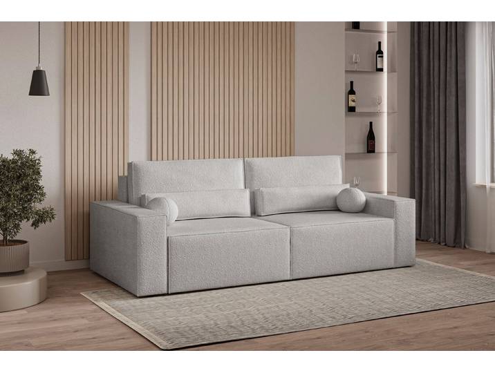 MOEBLO Schlafsofa Denver mini aus Bouclé, Stilvolles Stoffsofa mit Schlaffunktion in Bouclé-Stoff, Couch, Polstermöbel, Sitzmöbel, Wohnzimmermöbel 3-Sitzer-Sofa, Bettkasten, mit Schlaffunktion