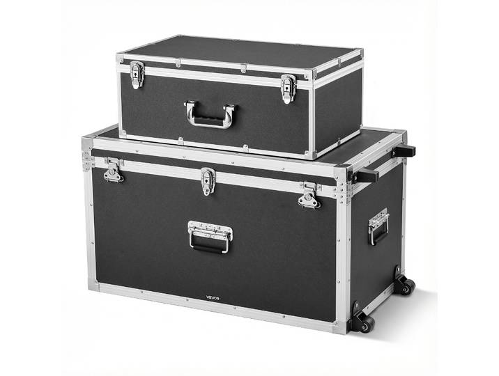 Vevor Caisses De Transport Lot De 2\, Coffre De Rangement A Roulettes Avec 3 Poignees Metalliques\, Valises Pour Demenagement\, Voyage\, Stockage Deoutils\, Cadenas A Combinaison Et Cadre En Metal\, Noires