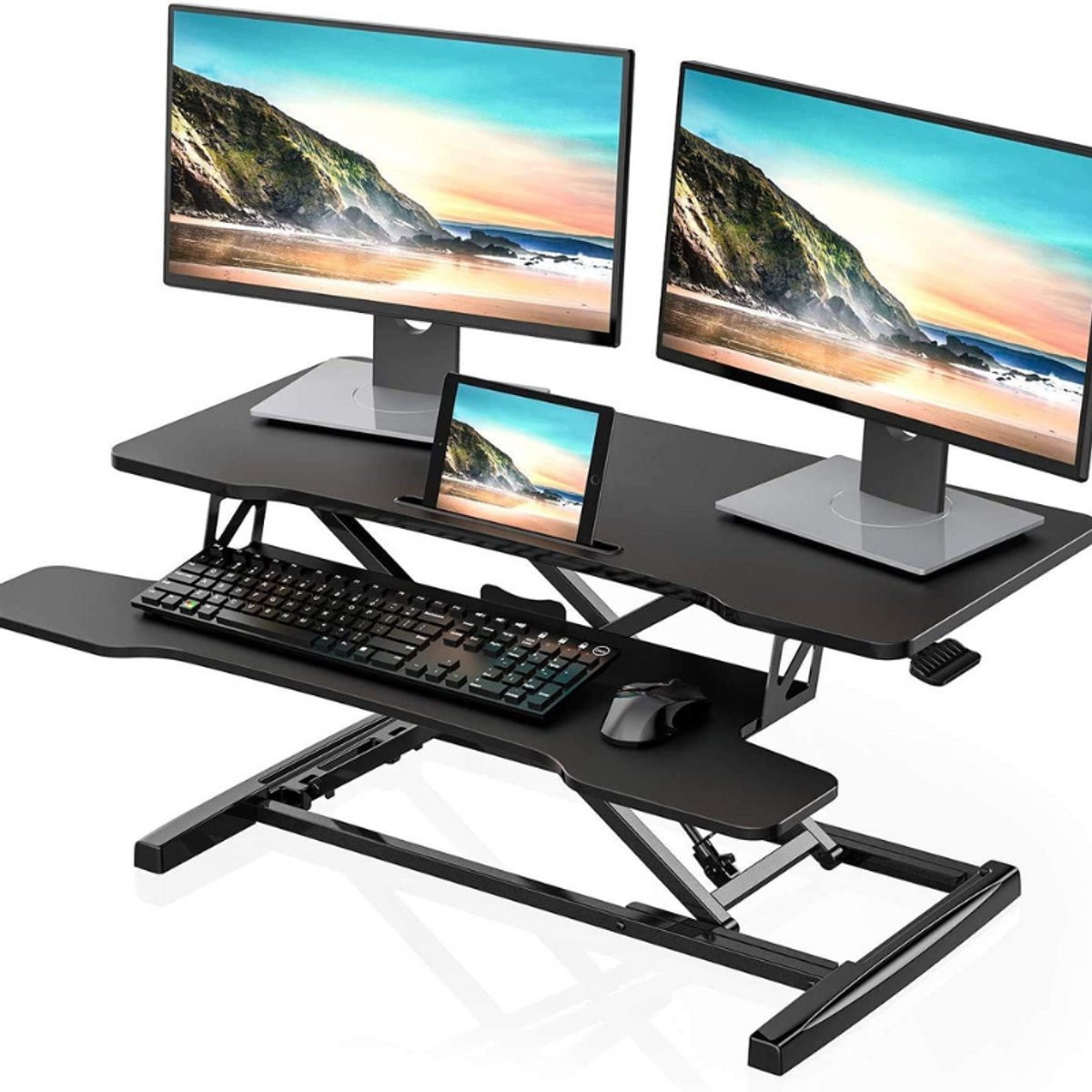 FITUEYES Zit-Sta Bureau Converter - Hoogte Verstelbare Bureauverhoger - Breedte: 91 cm, Diepte: 40 cm
