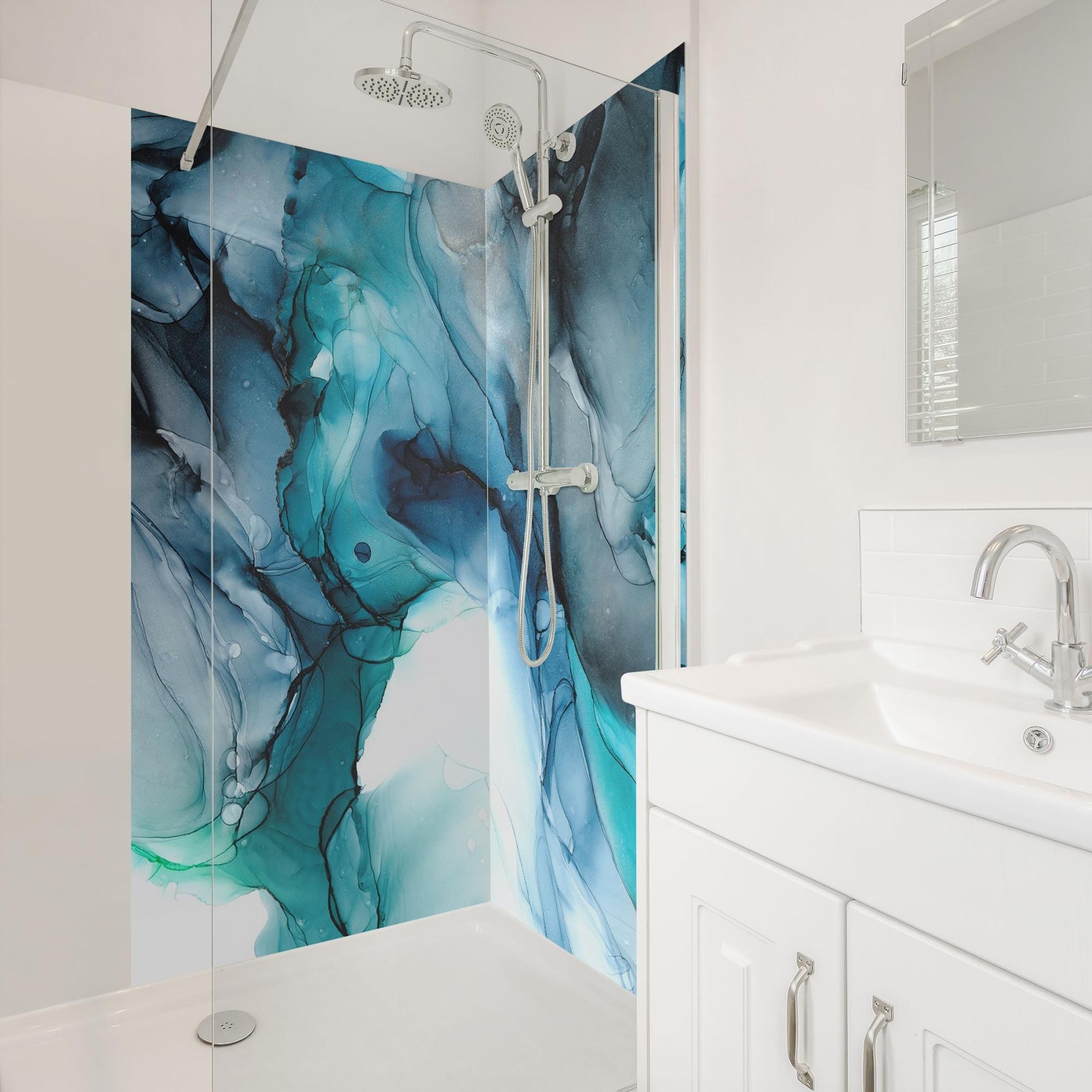 Duschrückwand Muster selbstklebend - 0.61 mm Wandpaneel wasserfest Design blau Badrückwand fugenlos Premium matt 100x190 cm