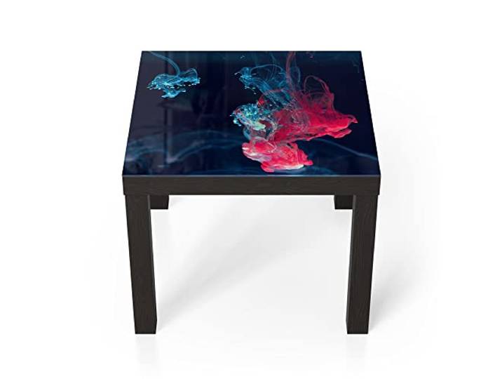 DEQORI Glastisch schwarz klein 55x55 cm Motiv Tintentropfen im Wasser ausgefallener Beistelltisch aus Glas Hochglanz Couchtisch fürs Wohnzimmer moderner Couch Tisch mit Design