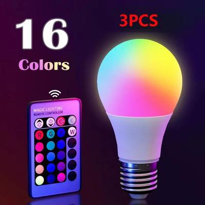 Inspired Finds 16 Color RGB LED Bulb With 24 Key Remote, Dimmable Color Changing Light Bulb E27 220V 3pc