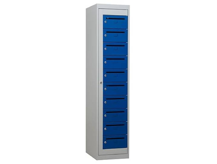 Schrank & Stuhl Postschrank Postverteilerschrank 10 Fächer 180x40x50 cm, Grau/Blau