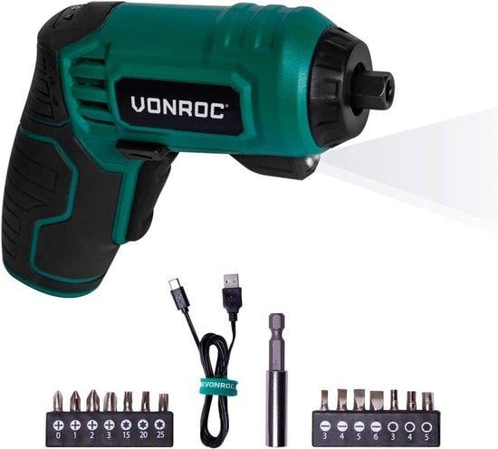 Accu schroefmachine 4V groen met 14-delige bitset en USB-C oplaadstation