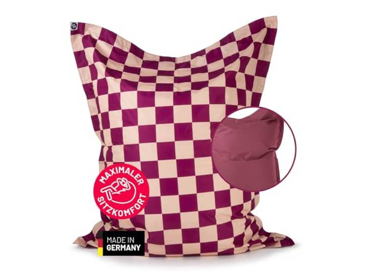 Lumaland Sitzsack XXL Karo für Erwachsene & Kinder Bean Bag mit Karomuster – Outdoor & Indoor 380 L Riesen Sitzsack mit Füllung, EPS-Perlen wasserfest, abwischbar 140x180 cm