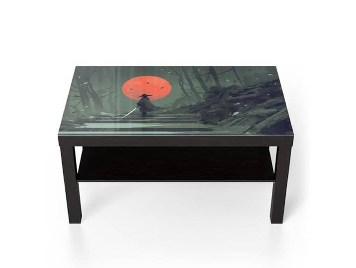 DEQORI Glastisch schwarz groß 90x50 cm Motiv Waldweg zum Mond ausgefallener Beistelltisch aus Glas Hochglanz Couchtisch fürs Wohnzimmer moderner Couch Tisch mit Design