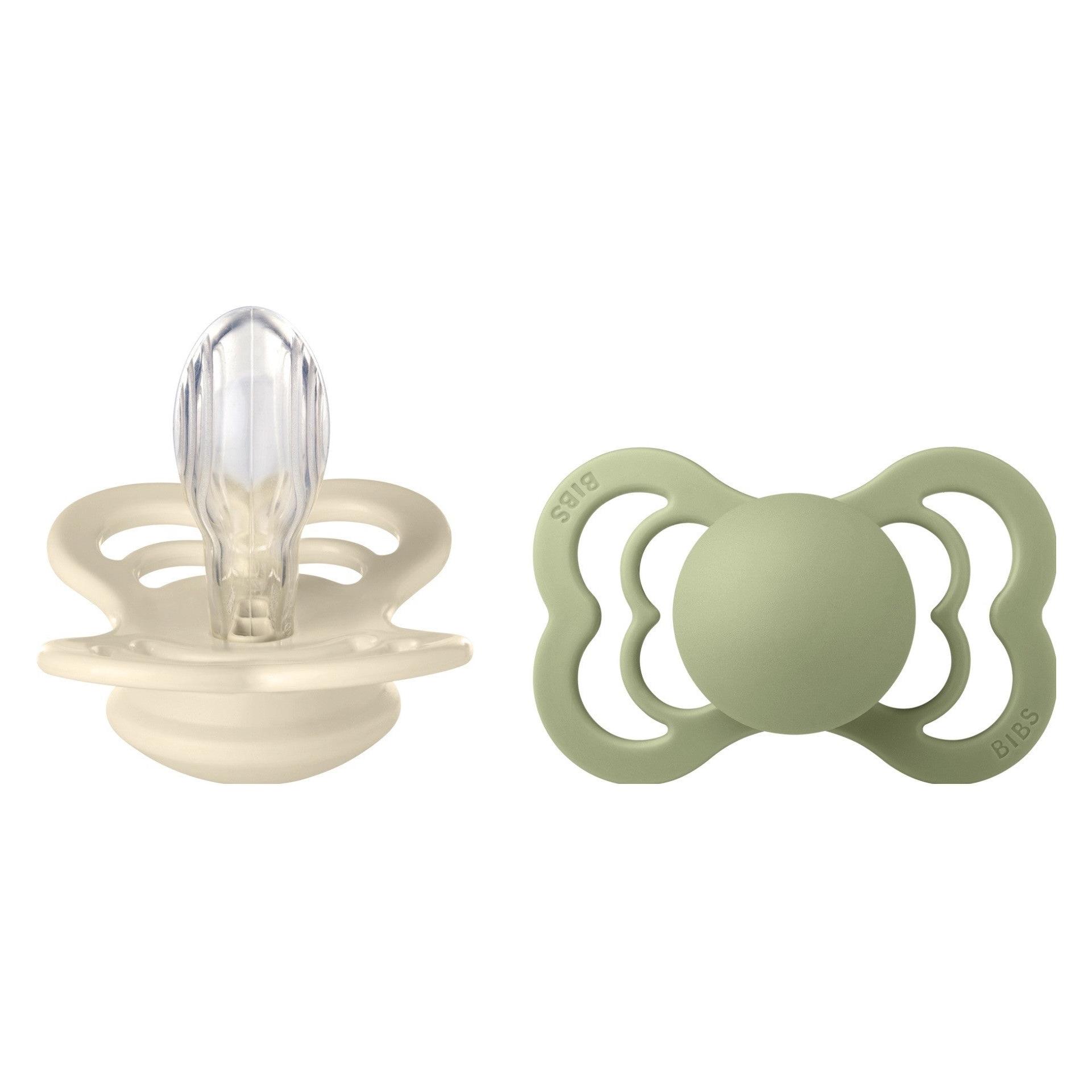 Bibs Supreme 2 PACK Silicone Symmetrical 6-12m Ivory Sage (2x, 6 - 12 Monate) (260346)