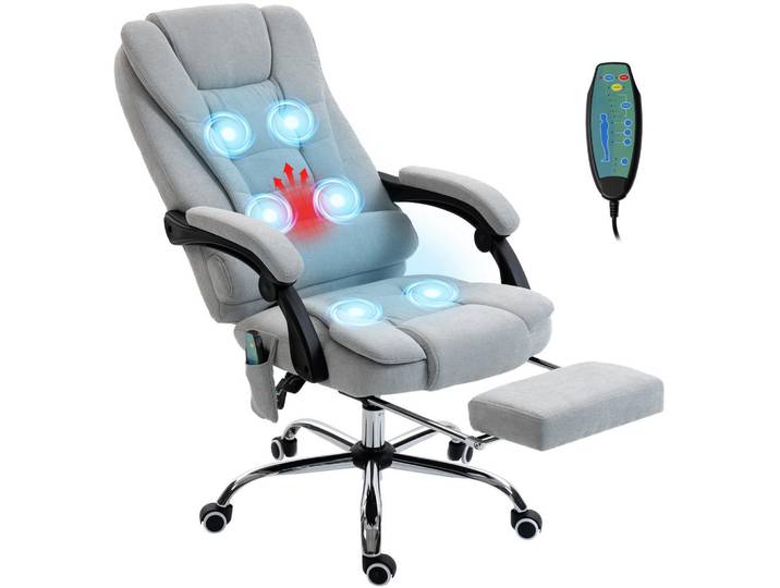 ComfortXL Chefsessel De-11829 Massage & Heizung Grau, Hellgrau, 65x119x70 cm, Büromöbel, Bürostühle, Chefsessel