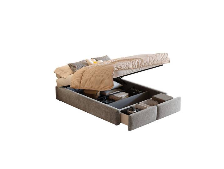 OKWISH Polsterbett Plattformbett ohne Kopfteil (Grau Polsterbett 140x200 cm – Plattformbett ohne Kopfteil mit, mit hydraulischer Lagerung und 2 Schubladen), ohne Matratze