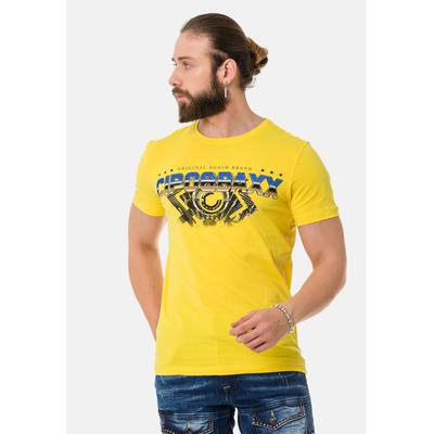 T-Shirt CIPO & BAXX "T-Shirt", Herren, Gr. XL, gelb, 95% Baumwolle, 5% Elasthan, bedruckt, regular fit, Rundhals, Shirts T-Shirt, extravaganter Marken-Schriftzug