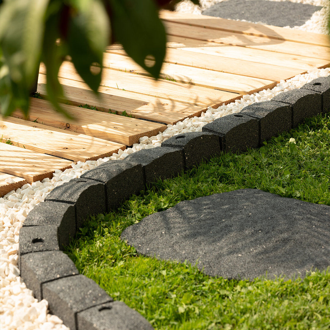 NICOMAN 2 x Roman Stone Recycled Rubber Garden Border 1.2m Grey 9cm H X 8cm D