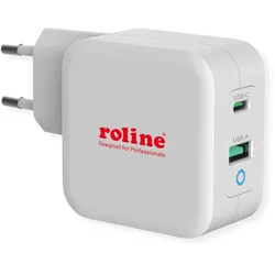 ROLINE USB Charger mit Euro-Stecker, 2 Port (Typ-A QC3.0, Typ-C PD), 65W