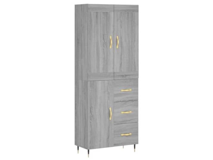 GHVBNMF Highboard Grau Sonoma 69,5x34x180 cm Holzwerkstoff Schrank Elegantes Highboard in Grau Sonoma für Wohnzimmer und Flur mit geschlossenen Türen und stabilen Metallfüßen.