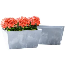 POWERTEC GARDEN 2er Set Pflanztopf Betonoptik, ca. 12 Liter aus Kunststoff - Hellgrau
