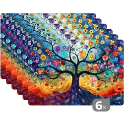 PLATZSETS 6er-Set Baum - Bunt - Blumen - Kunst - Abstrakt Tischunterlage 45x30 cm