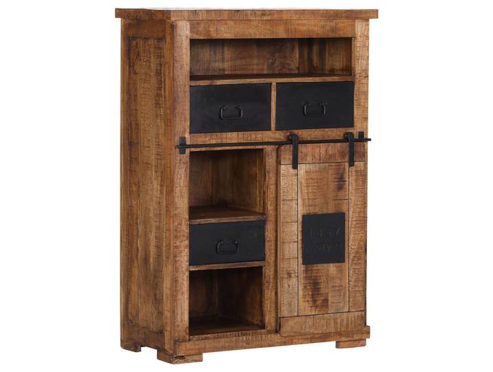 Landscape Highboard, Natur, Schwarz, Holz, Metall, Mangoholz, massiv, 1 Fächer, 3 Schublade(n) Schubladen, 90x130x45 cm, Typenauswahl, Beimöbel erhältlich, stehend, Holzmöbel, Kleinmöbel Holz, Holzkommoden, Highboards Holz