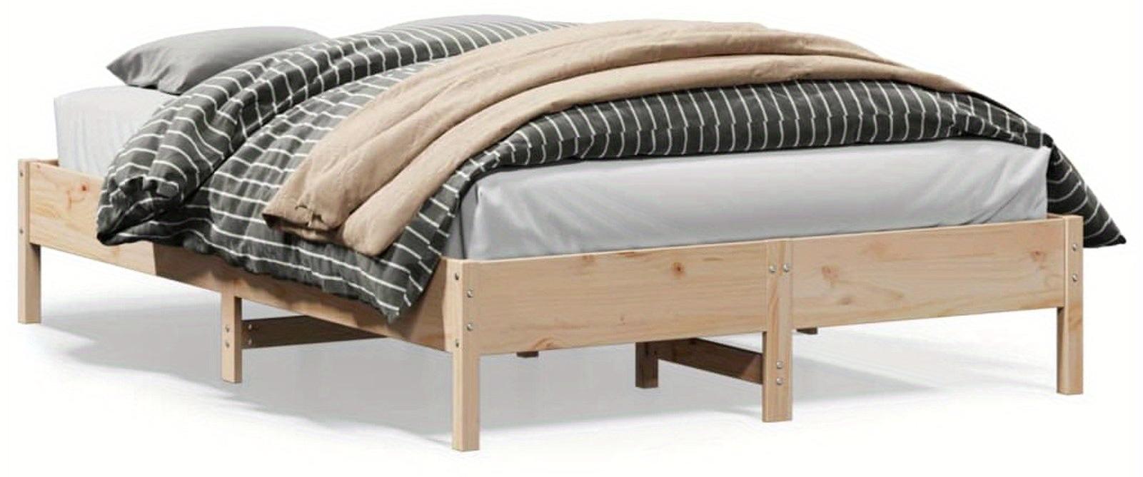 Massives Doppelbett aus Kiefernholz, 160x200 cm, mit Lattenrost