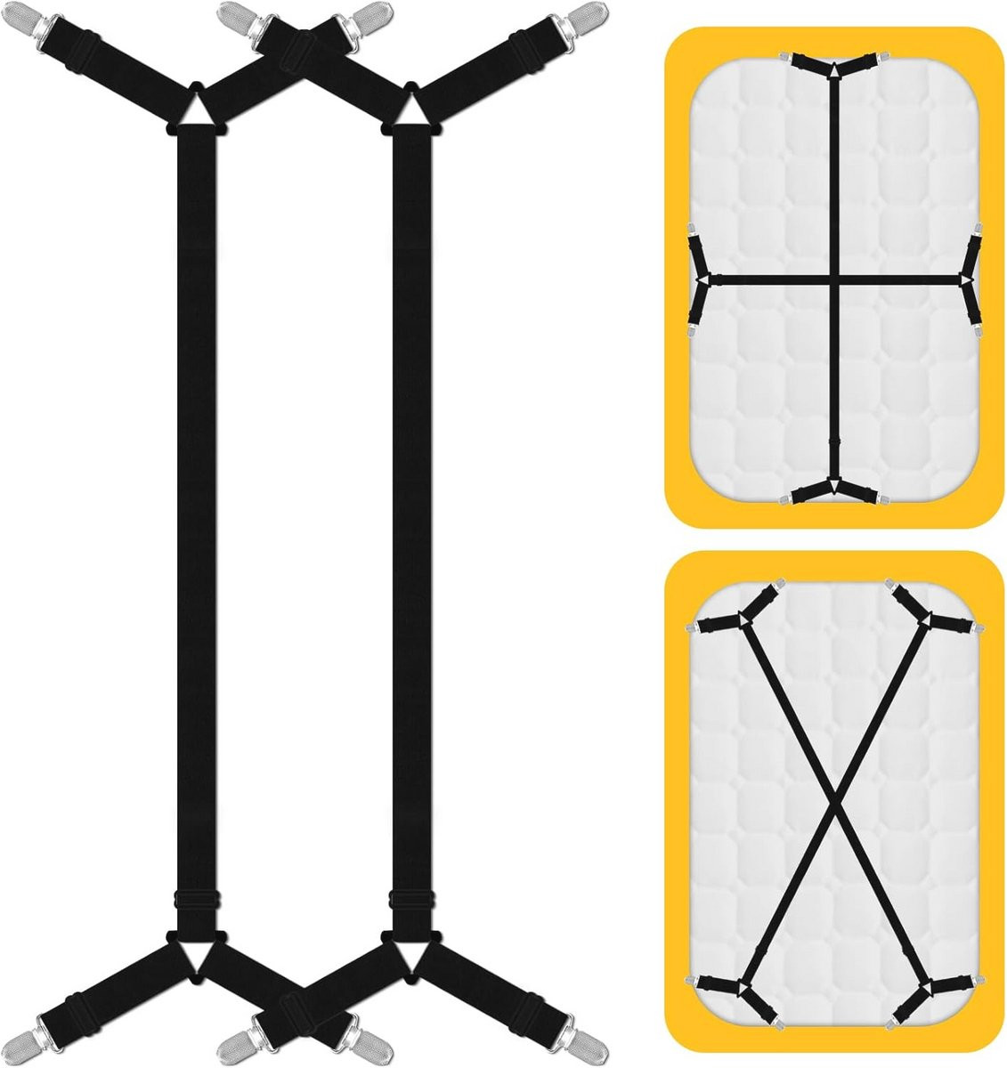 Verstelbare Bedlakenspanners 2 Stuks - Elastische Hoeshouder met Metalen Clips - Zwart