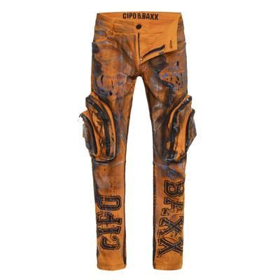 Cargojeans CIPO & BAXX "Cipo & Baxx Jeanshose CD902", Herren, Gr. W31/L34, Länge 34, orange, Casual, regular fit, Jeans, mit Cargo-Taschen