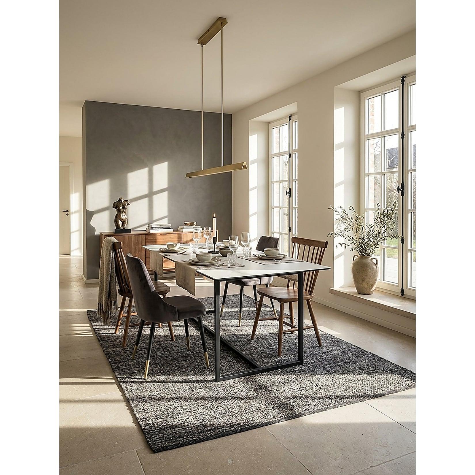 Esstisch Keramik Glas Metall Rechteckig Marmoroptik Groß, Weiß 180x90x76 cm