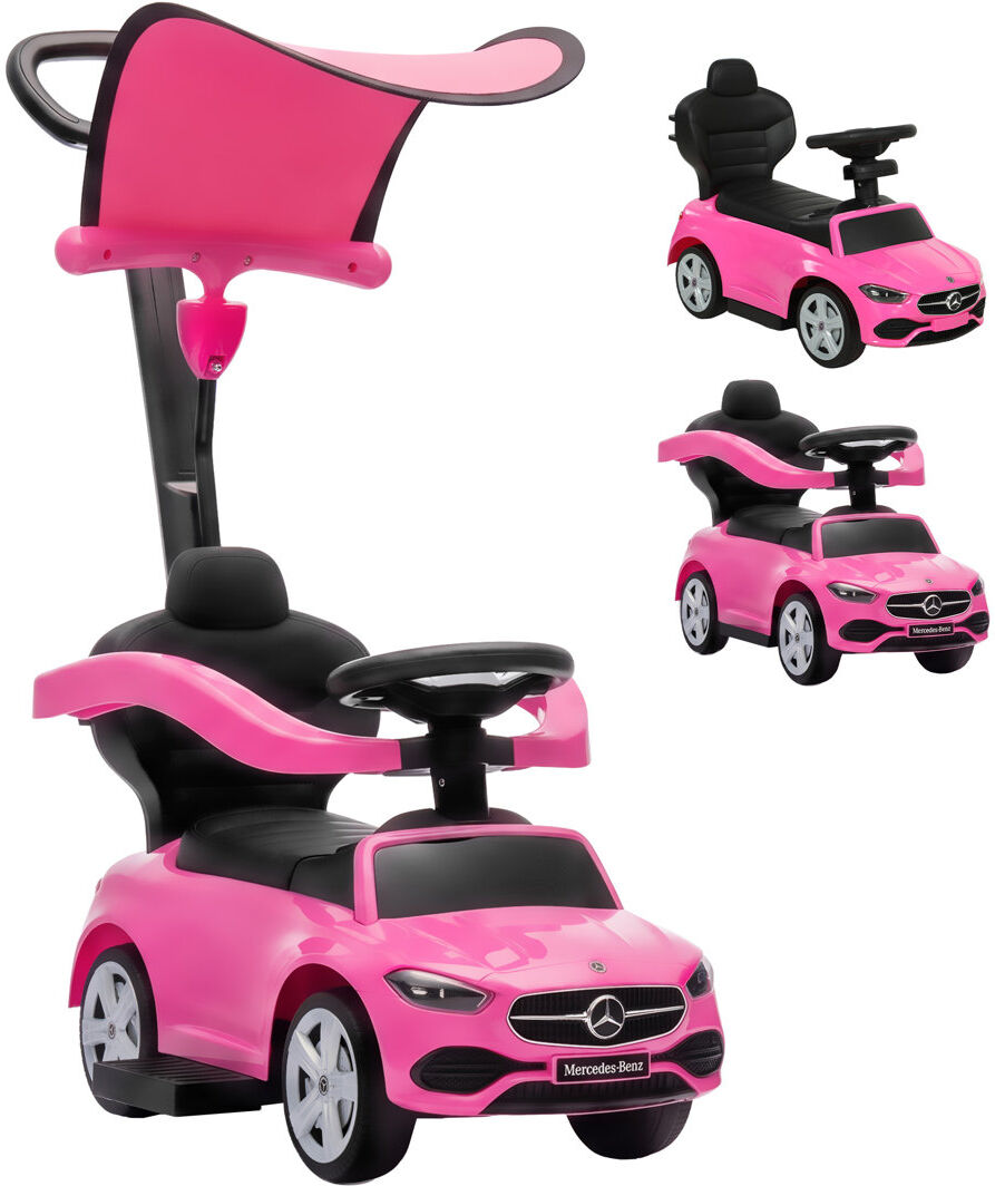 HOMCOM 4 in 1 Licensed Mercedes-Benz Ride on Push Car with Canopy Pink