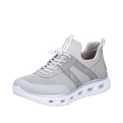 Slip-On Sneaker RIEKER, Damen, Gr. 36, Textil, grau (hellgrau, creme), Lederimitat, Textil, Schuhe Sneaker, Sportschuh, Halbschuh, Freizeitschuh in veganer Verarbeitung