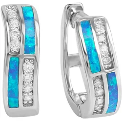Paar Creolen FIRETTI "Schmuck Geschenk Silber 925 Ohrschmuck blau glitzernd", blau (silberfarben, blau, kristallweiß, blau, kristallweiß), Ohrringe, Damen, 13mm, Silber 925 (Sterlingsilber), mit Opal (synth.), Zirkonia (synth.)