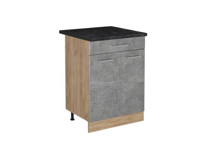 Vicco Küchenunterschrank R-Line, Beton/Goldkraft Eiche 60 cm 2 Türen · Arbeitsplatte Anthrazit · Höhenverst. Füße · 1 Einlegeboden · Frei kombinierbar