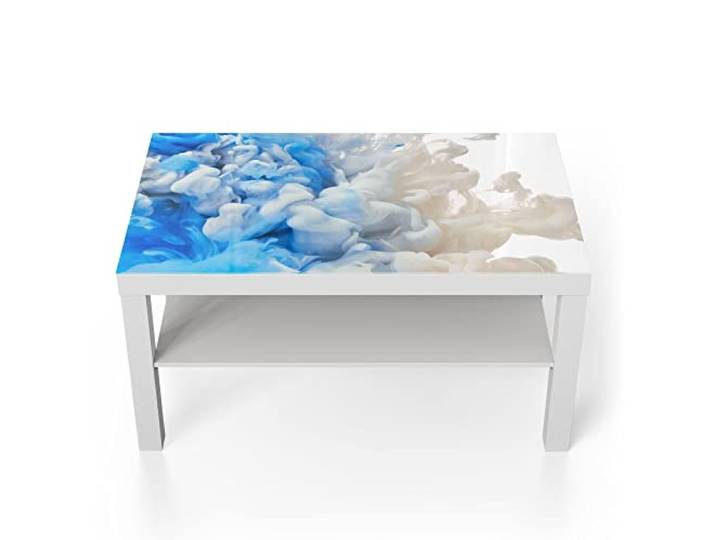 DEQORI Glastisch weiß groß 90x50 cm Motiv Zweifarbiger Qualm ausgefallener Beistelltisch aus Glas Hochglanz Couchtisch fürs Wohnzimmer moderner Couch Tisch mit Design
