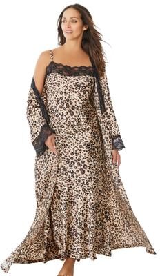 Plus Size Women's The Luxe Satin Long Peignoir Set by Amoureuse in Leopard (Size 4X) Pajamas
