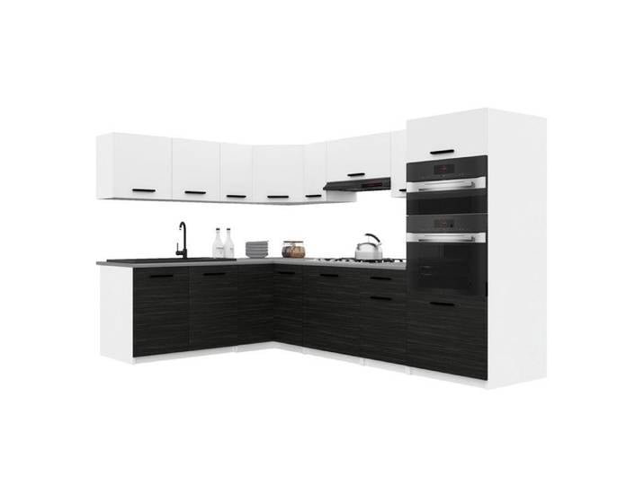 BELINI Cuisine Équipée Complète ITALIA 8 420 cm - Cuisine en L avec Colonne Four - Blanc Mat/Ébène