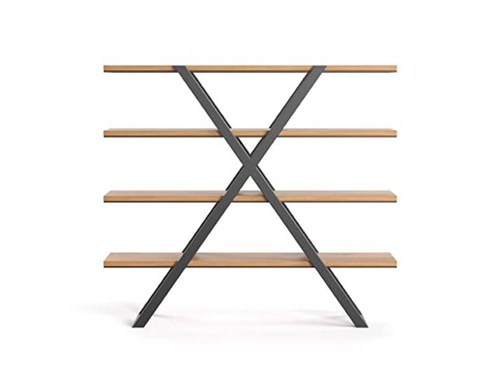 Danzz Lax-Bücherregal aus Holz und Metall mit Ablagen, für Arbeitszimmer, Büro und Wohnzimmer, Stehregal aus Massivholz 180x43x160 cm