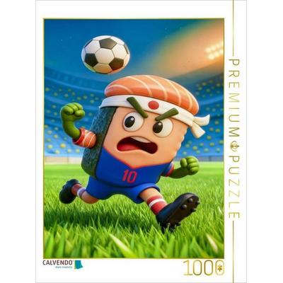 CALVENDO Puzzle Japanisches Sushi auf humorvoller Fußball Torjagd im Stadion | 1000 Teile Lege-Größe 64x48cm Foto-Puzzle für glückliche Stunden