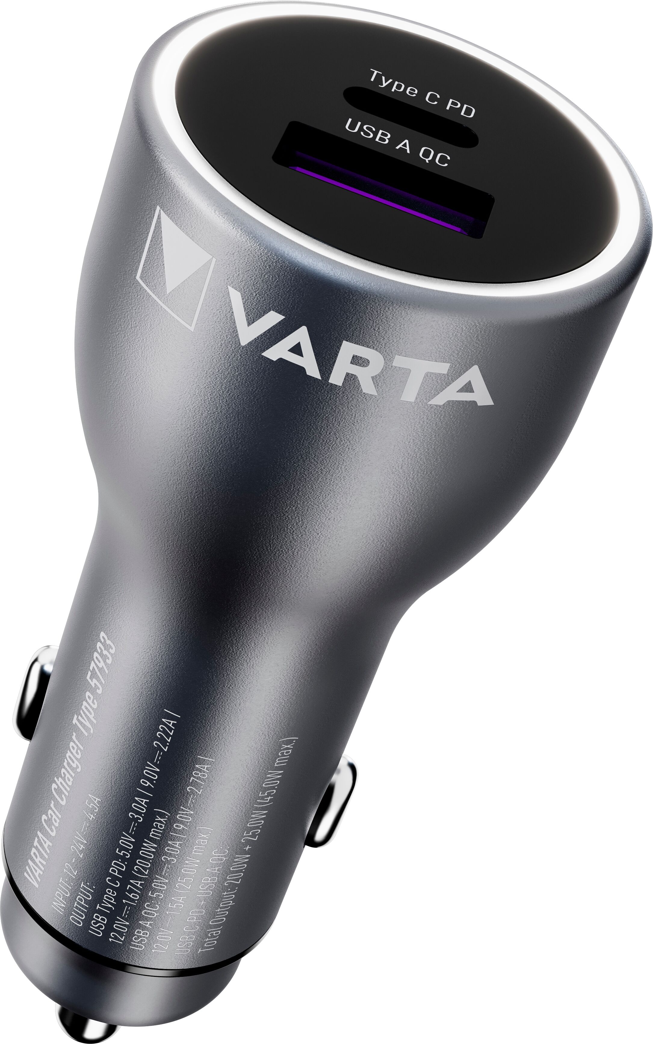 Varta Autobatterie-Ladegerät "45 Watt Output 1x USB-A / 1x USB-C PD", grau, Ladegeräte, Autobatterie-Ladegerät
