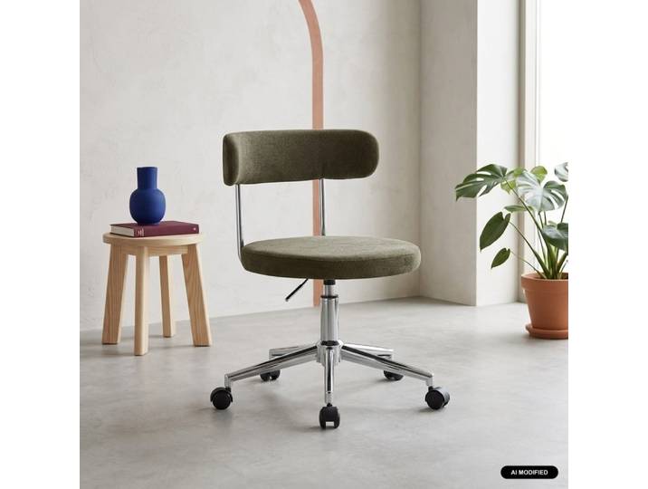 Chaise de bureau vintage à roulettes tissu kaki