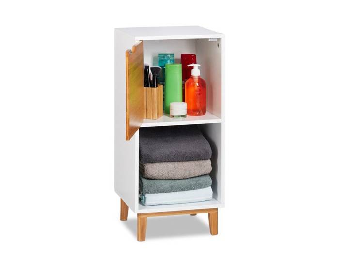 RELAXDAYS Étagère sur pieds avec porte en MDF et bambou 32 x 30 x 71 cm - blanc