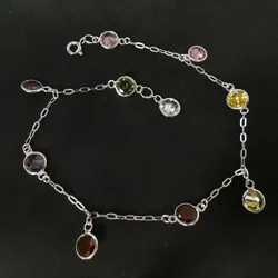 Drachensilber Fußkettchen Multi Colour Zirkonia Fußschmuck 925 Silber - Silber