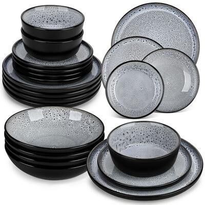 vancasso BUBBLE Black & Grey 12/18/24 Piece Stoneware Dinnerware Set