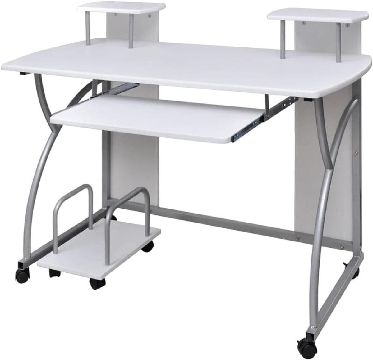 Wit Computerbureau met uittrekbare lade en zwenkwielen - B/D/H: 110 x 52 x 88.5 cm