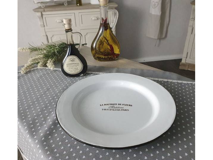 Teller AMBIENTE HAUS Teller aus Emaille in Antikweiss , weiss (weiß), B:25cm H:2cm T:25cm, Emaille, Speiseteller, Teller