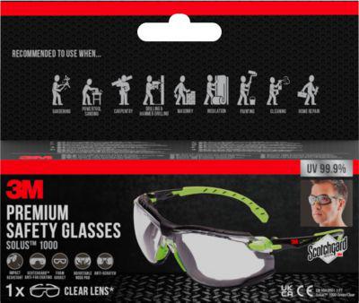 3M Schutzbrille SOLUS™ 1000, EN 166:2001, UVA/UVB/UVC-resistent, Antibeschlag-Beschichtung, abnehmbare Dichtung, Mikrofaserbeutel, PC