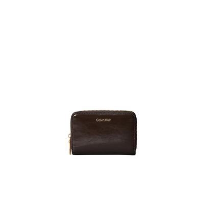 Geldbörse CALVIN KLEIN "FOIL GLOSSY SQUARE ZIP AROUND", Herren, braun (dunkelbraun), Lederimitat, unifarben, Basic, Kleinlederwaren, Damen Geldbeutel, Portemonnaie mit Rundum-Reißverschluss
