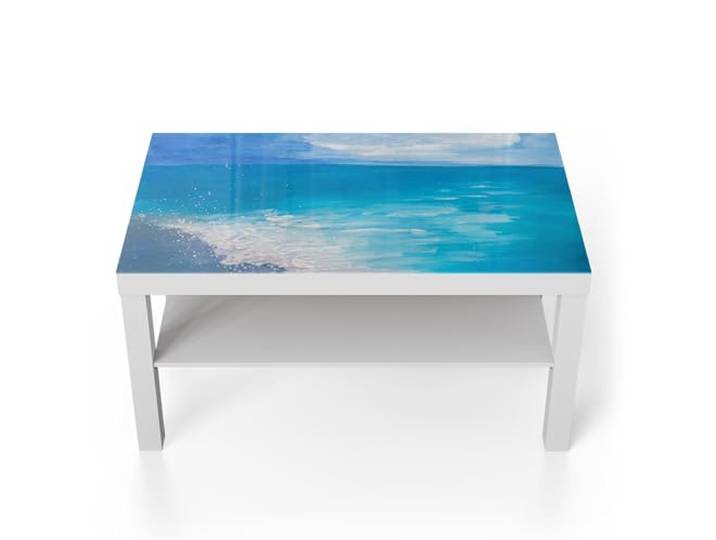 DEQORI Glastisch weiß groß 90x50 cm Motiv Meer der Ruhe ausgefallener Beistelltisch aus Glas Hochglanz Couchtisch fürs Wohnzimmer moderner Couch Tisch mit Design
