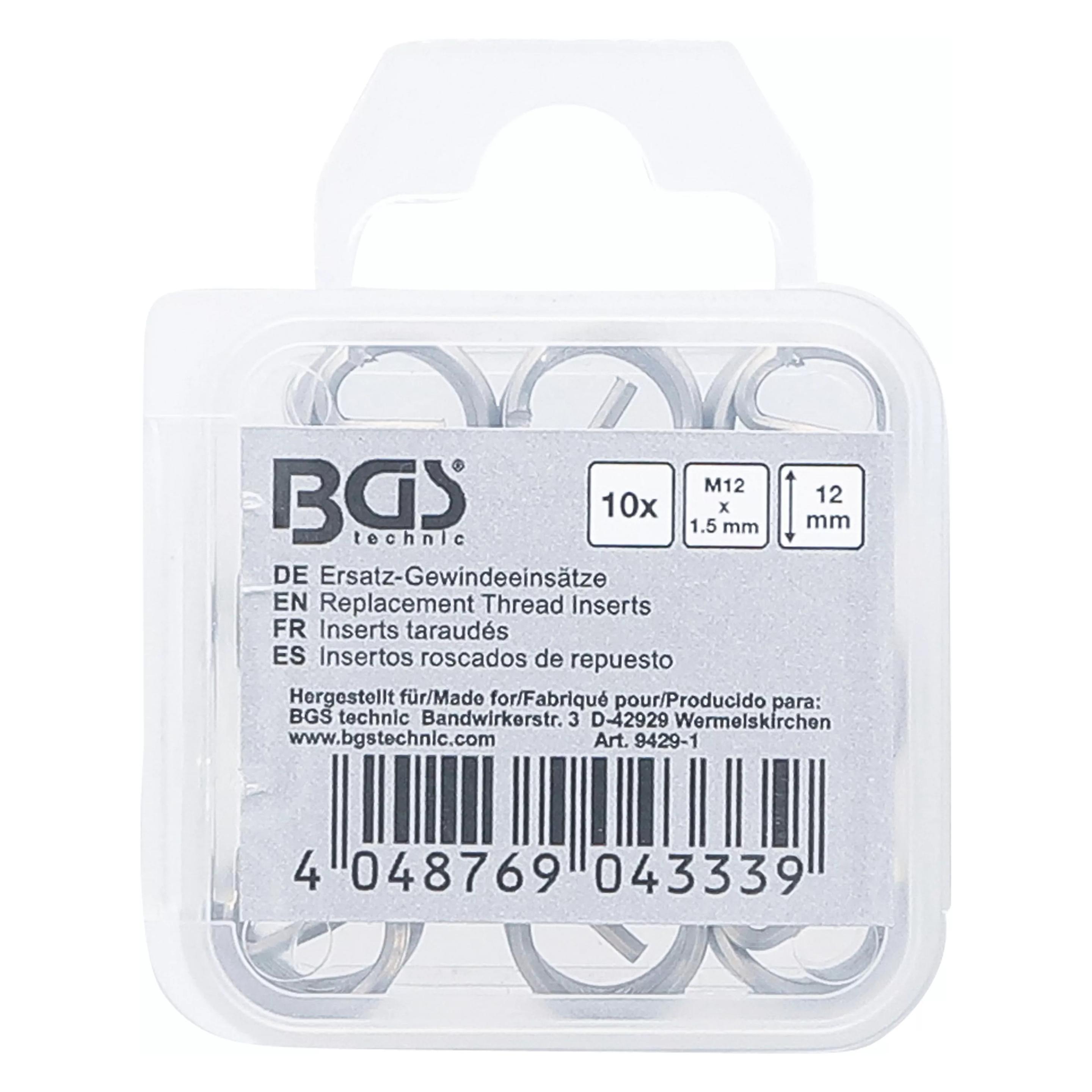 BGS Ersatz-Gewindeeinsätze M12 x 1,5 mm 10-tlg. (9429-1)