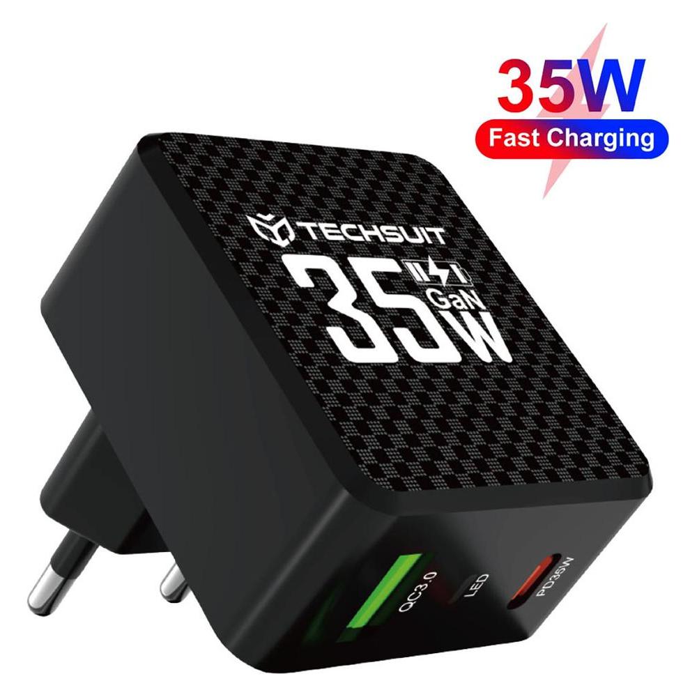 Techsuit - Premium Wall Charger Tiny Series (CHPD173) - GaN, USB, Type-C, Fast Charge, PD35W - Black (35 W) (56365570)