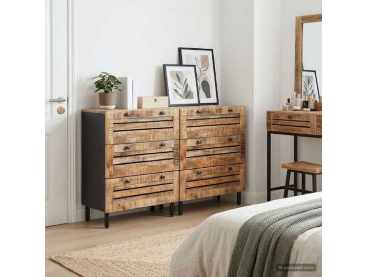 VIHHQGC Stauraumschränke 2 STK. 120 x 33 x 75 cm Massivholz Mango Massivholz Mango, braun, Messingknöpfe, Wohnzimmer, Standschrank, minimalistisch