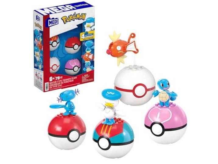 MEGA Pokémon Actiefiguur, bouwspeelgoed, Wateraanval Trainerteam met 79 onderdelen, 5 cm groot, voor kinderen, JCT42