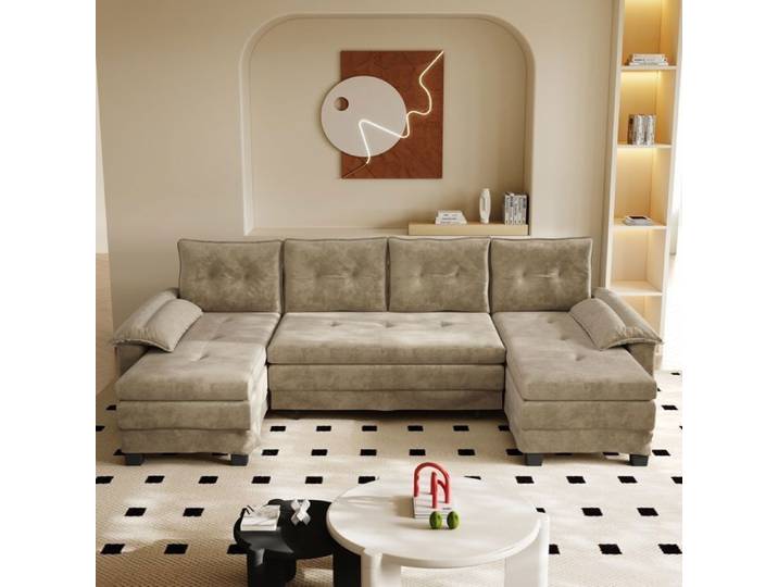 Canapé convertible 4 places - canapé d'angle convertible - canapé Lit - avec USB et 4 coussins - 278x127x87 cm - kaki