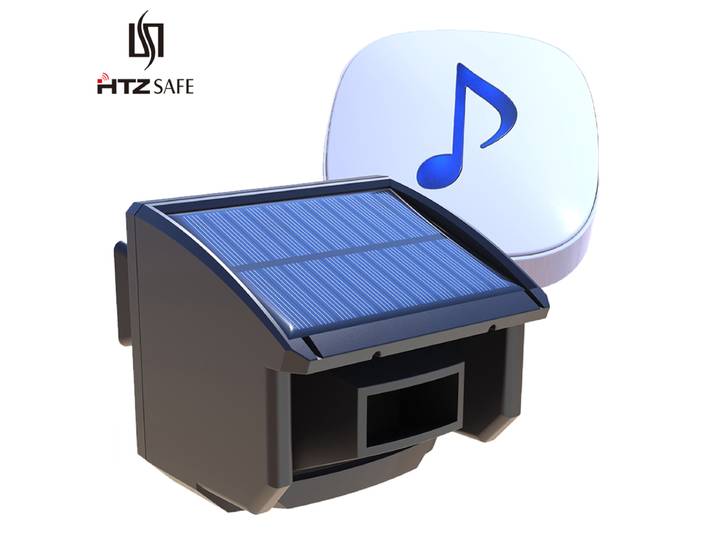 HTZSAFE – détecteur de mouvement solaire, 400 mètres, système d'alarme de sécurité sans fil, pour allée, extérieur, résistant aux intempéries, à monter soi-même