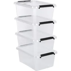 astor24 Aufbewahrungsbox mit Deckel 4er Set 12,5 Liter Kunststoffbox Stapelbox Lagerbox Regalbox